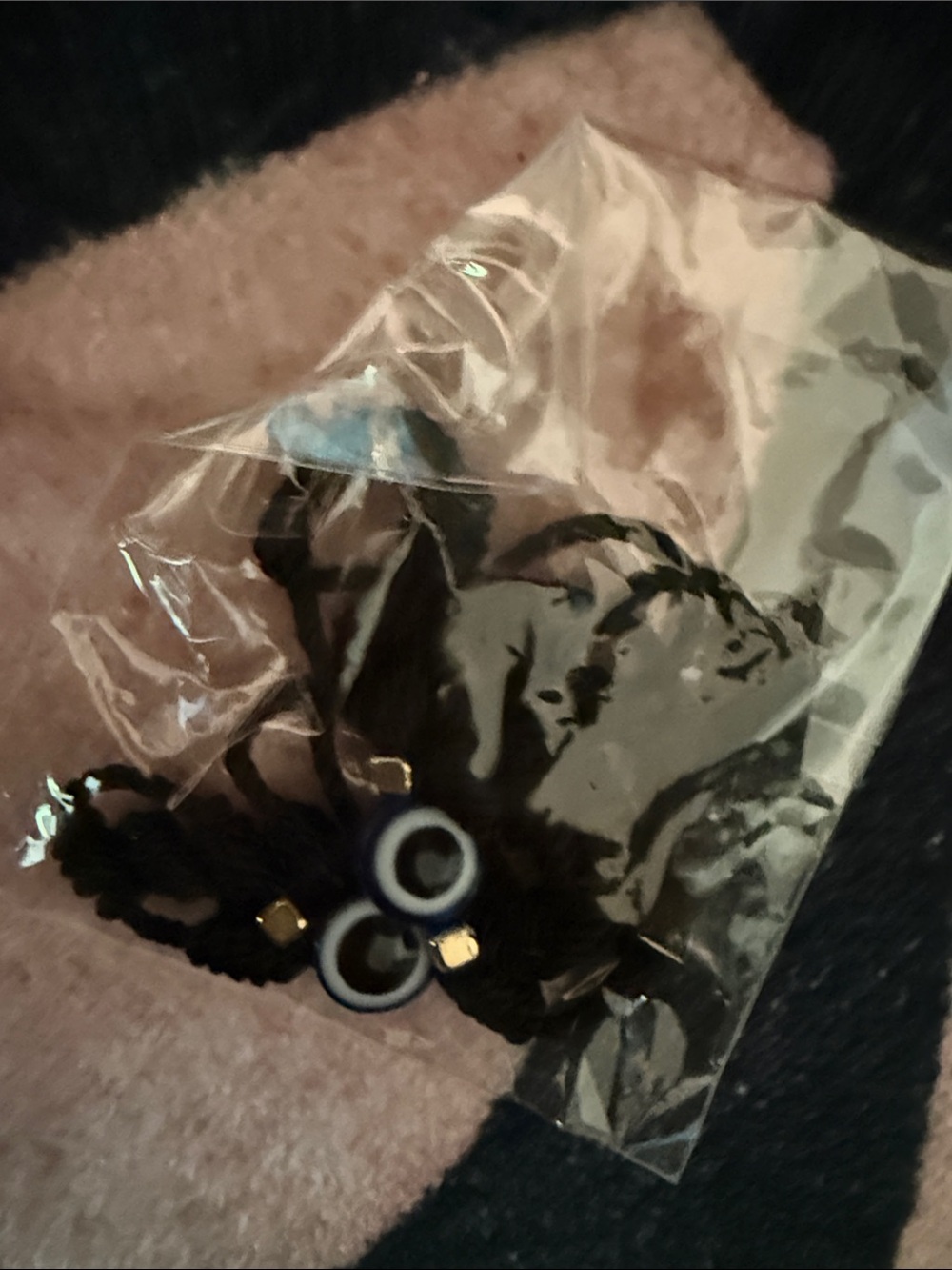 Handmade Black Braided Necklace with Blue Evil Eye Charms